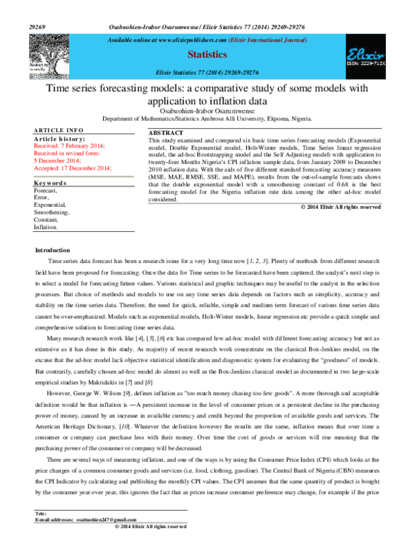 (PDF) Time series forecasting models: A comparative study of some ...