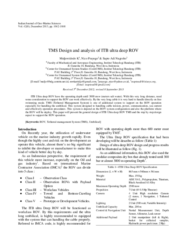 (PDF) TMS Design and analysis of ITB ultra deep ROV