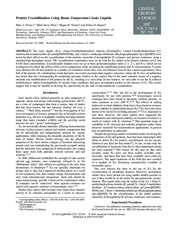 (PDF) Protein Crystallization Using Room Temperature Ionic Liquids