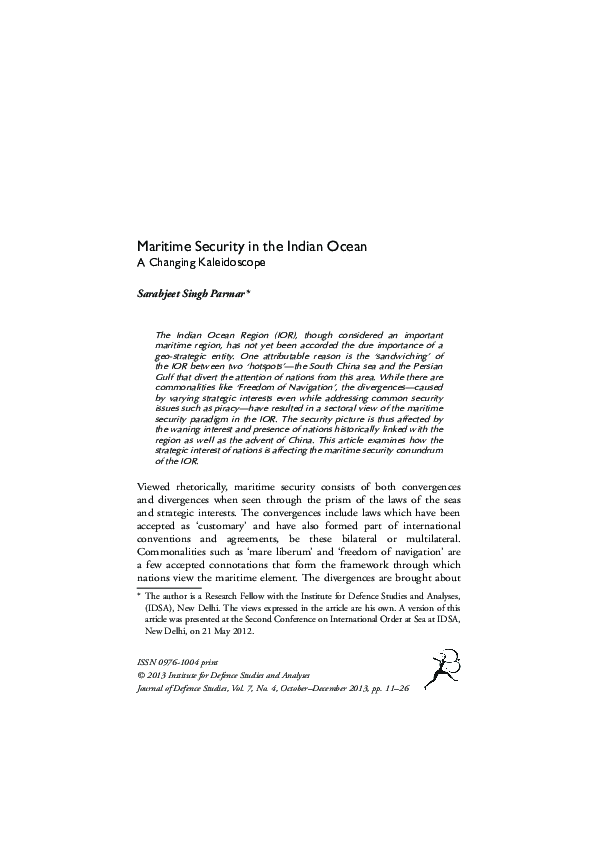 (PDF) Maritime Security in the Indian Ocean A Changing Kaleidoscope