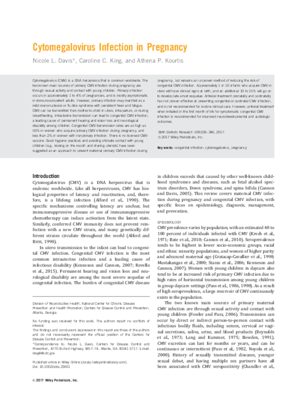 (PDF) Cytomegalovirus infection in pregnancy