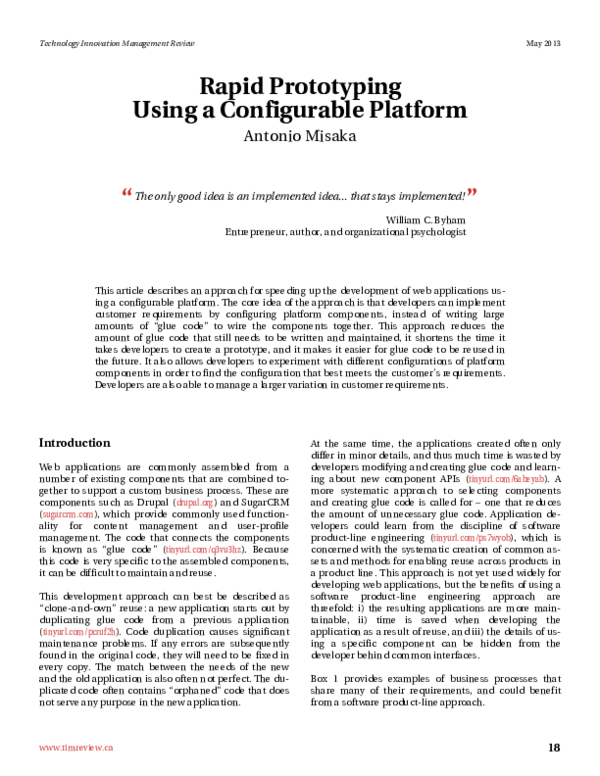(PDF) Rapid Prototyping Using a Configurable Platform