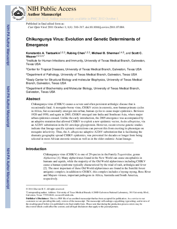 Chikungunya virus: evolution and genetic determinants of emergence