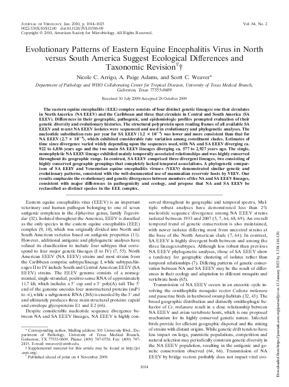 (PDF) Evolutionary Patterns of Eastern Equine Encephalitis Virus in ...
