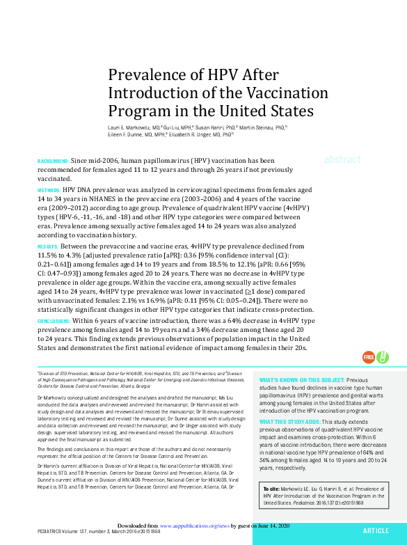 (PDF) Prevalence of HPV After Introduction of the Vaccination Program ...