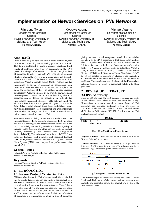 (PDF) Implementation of Network Services on IPV6 Networks