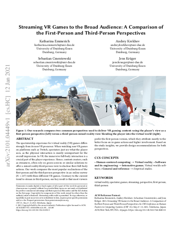(PDF) Streaming VR Games to the Broad Audience: A Comparison of the ...