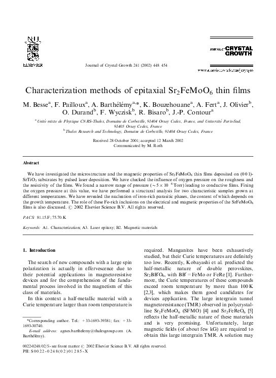 (PDF) Characterization methods of epitaxial Sr2FeMoO6 thin films