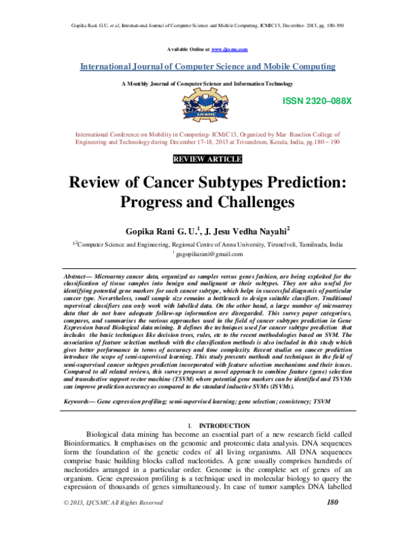 (PDF) Review of Cancer Subtypes Prediction: Progress and Challenges