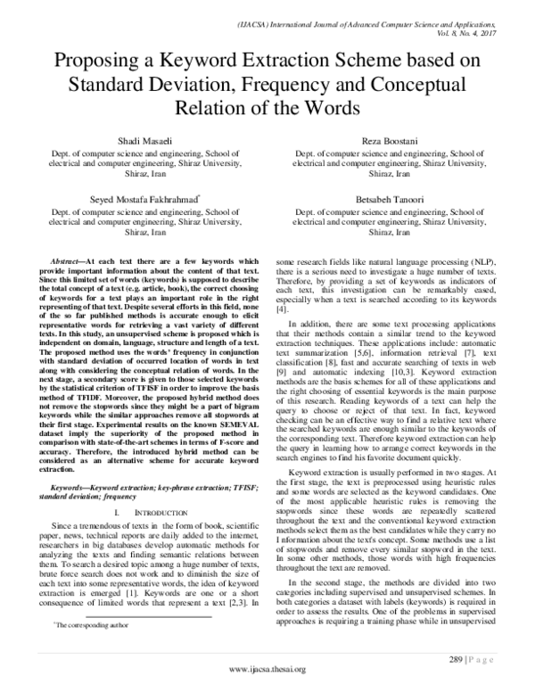 (PDF) Proposing a Keyword Extraction Scheme based on Standard Deviation ...