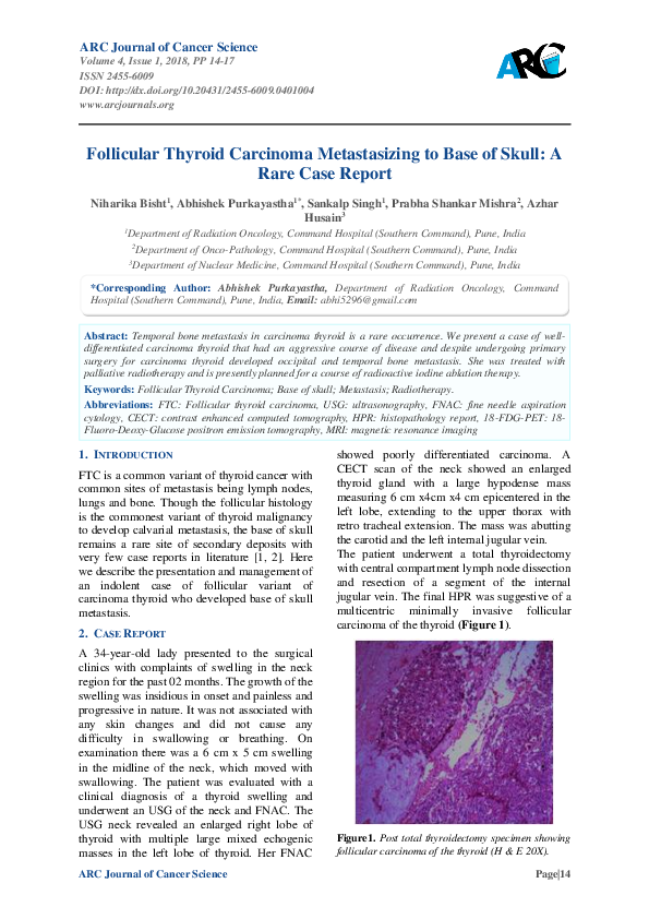 (PDF) Follicular Thyroid Carcinoma Metastasizing to Base of Skull: A ...
