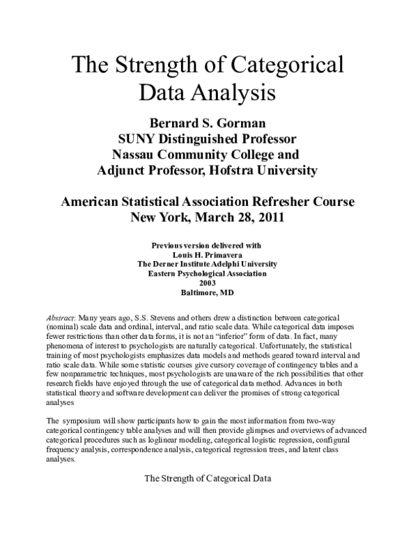 (PDF) The Strength of Categorical Data Analysis