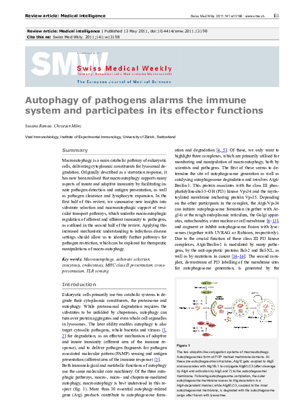 (PDF) Autophagy of pathogens alarms the immune system and participates ...