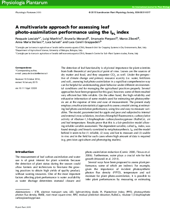 (PDF) A multivariate approach for assessing leaf photo-assimilation ...