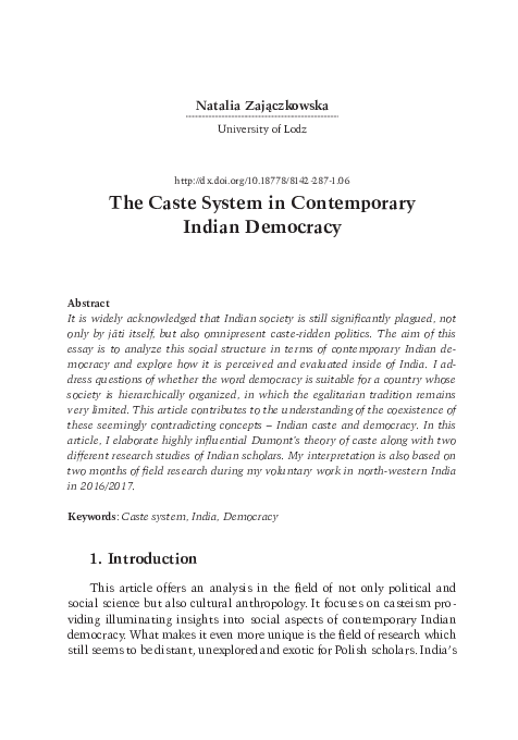 (PDF) The Caste System in Contemporary Indian Democracy