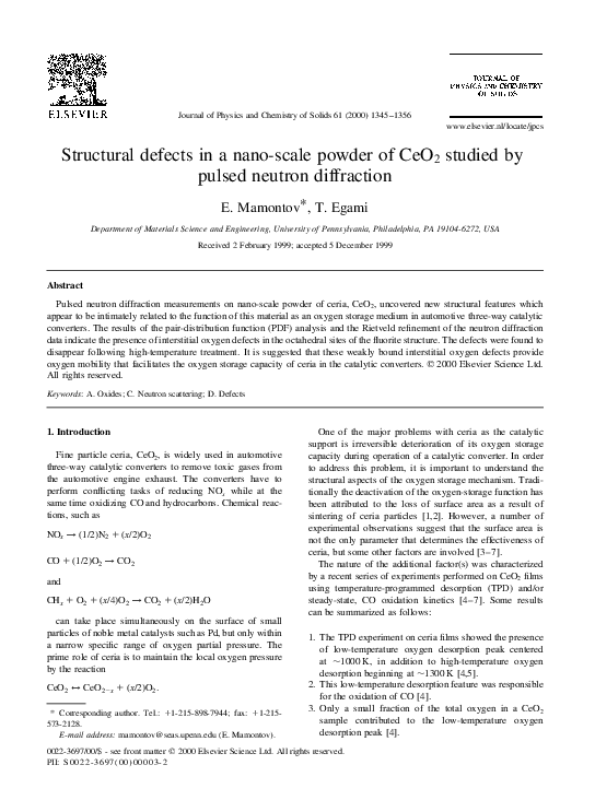 (PDF) Structural defects in a nano-scale powder of CeO2 studied by ...