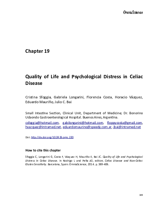 (PDF) Quality of Life and Psychological Distress in Celiac Disease
