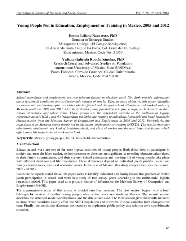 (PDF) Young People Not in Education, Employment or Training in Mexico ...