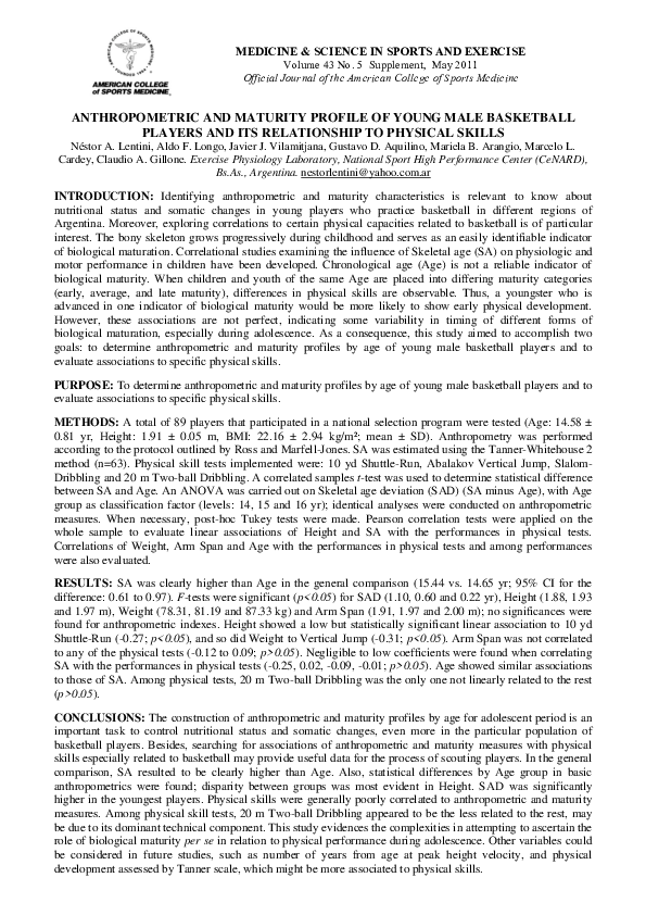 (PDF) Anthropometric and Maturity Profile of Young Male Basketball ...