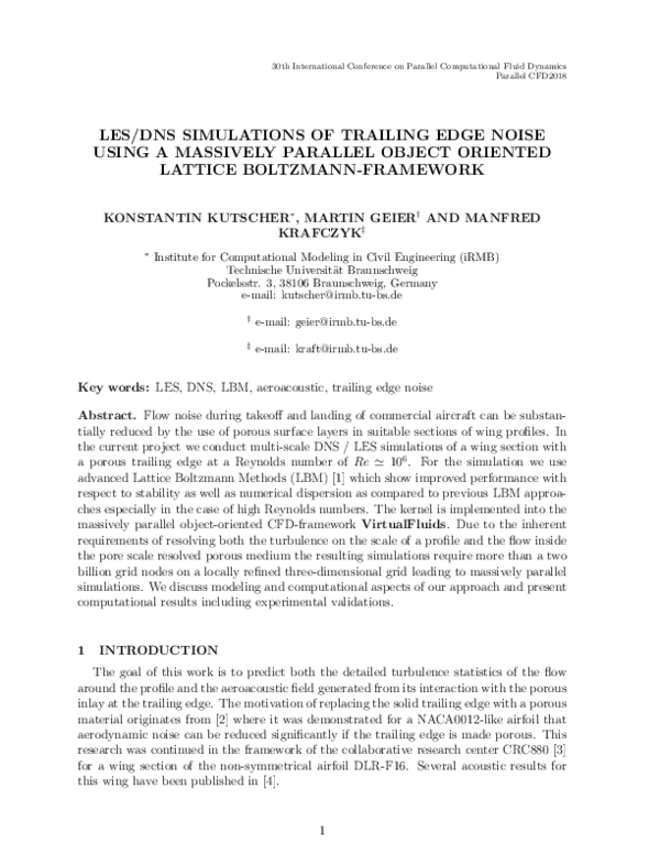 (PDF) Les / DNS Simulations of Trailing Edge Noise Using a Massively ...