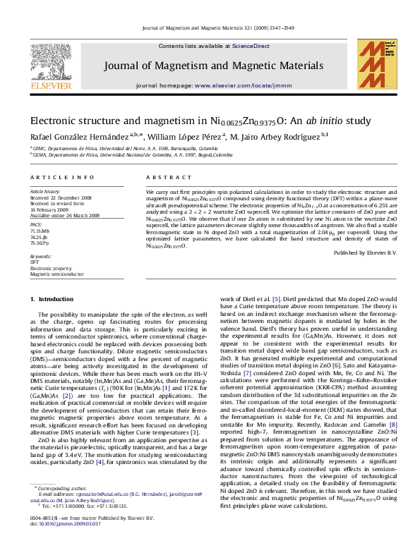 (PDF) Electronic structure and magnetism in : An ab initio study