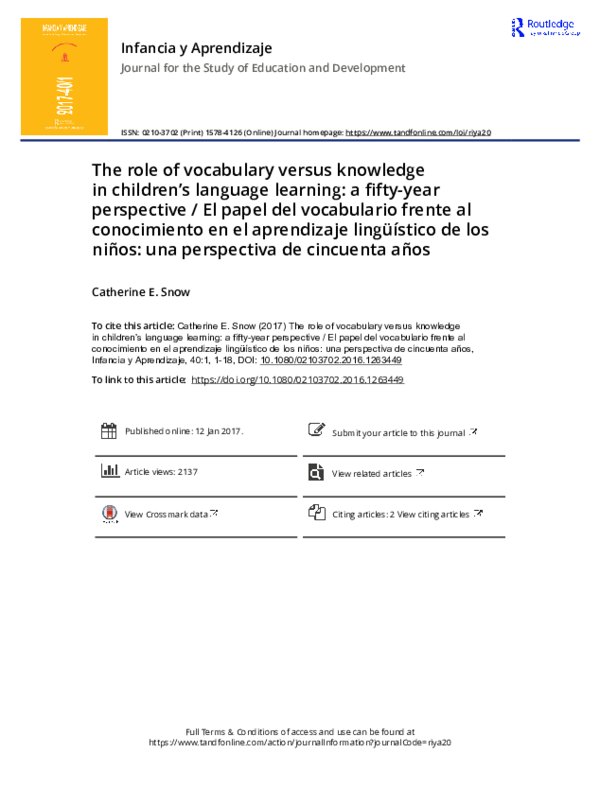 (PDF) The role of vocabulary versus knowledge in children’s language ...