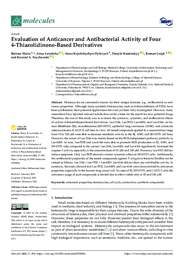 (PDF) Evaluation of Anticancer and Antibacterial Activity of Four 4 ...