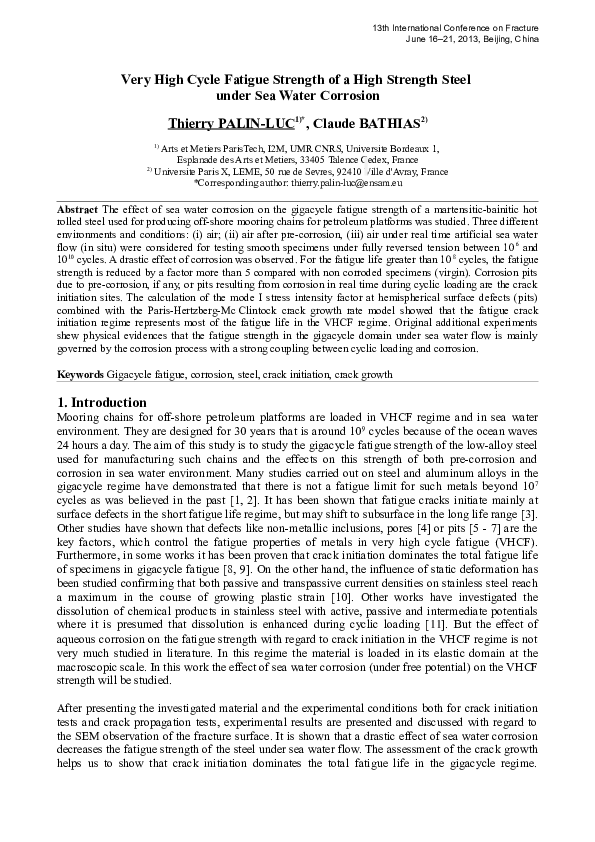 (PDF) Very high cycle fatigue strength of a high strength steel under ...