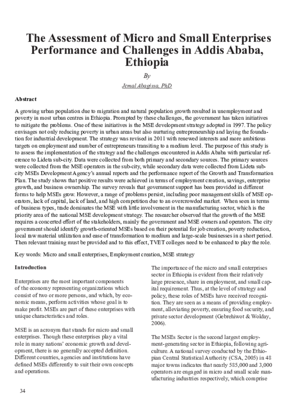 (PDF) The Assessment of Micro and Small Enterprises Performance and ...
