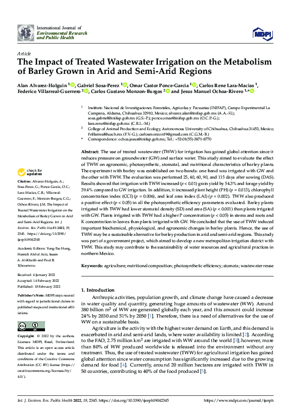 (PDF) The Impact of Treated Wastewater Irrigation on the Metabolism of ...