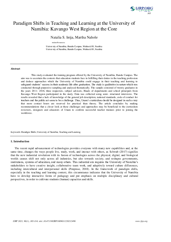 (PDF) Paradigm Shifts in Teaching and Learning at the University of ...