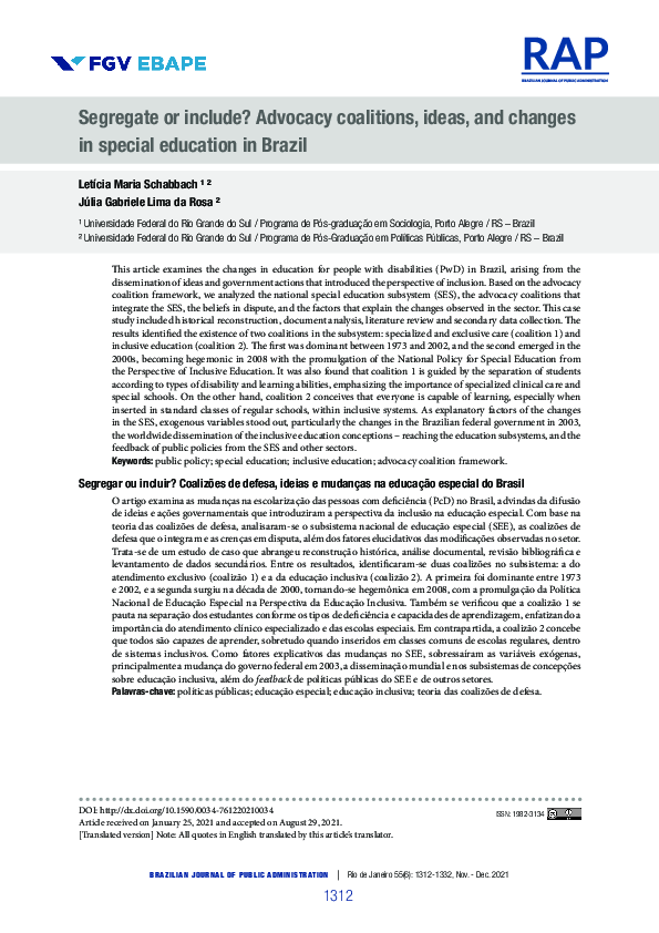 (PDF) Segregate or include? Advocacy coalitions, ideas, and changes in ...