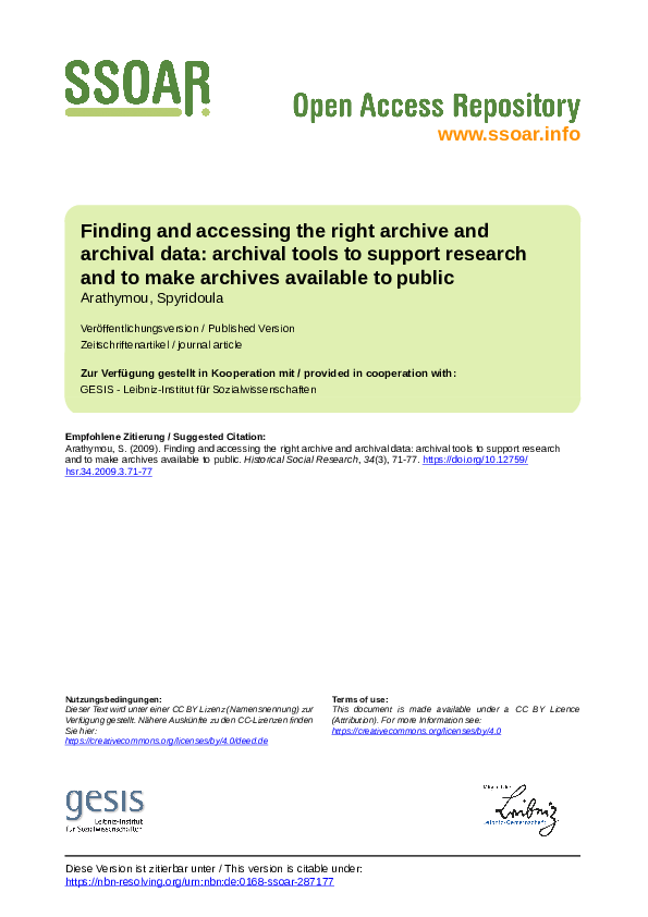 (PDF) Finding and accessing the right archive and archival data ...