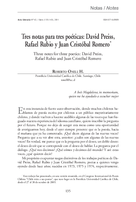 (PDF) Tres notas para tres poéticas: David Preiss, Rafael Rubio y Juan ...