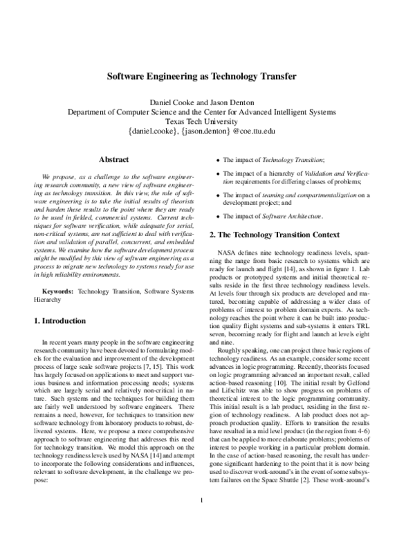 (PDF) Software Engineering as Technology Transfer
