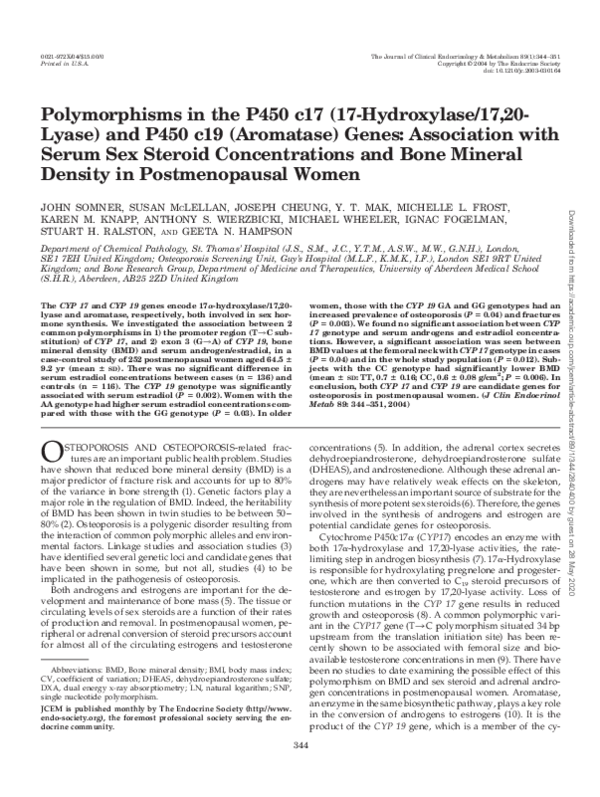 (PDF) Polymorphisms in the P450 c17 (17-Hydroxylase/17,20-Lyase) and ...