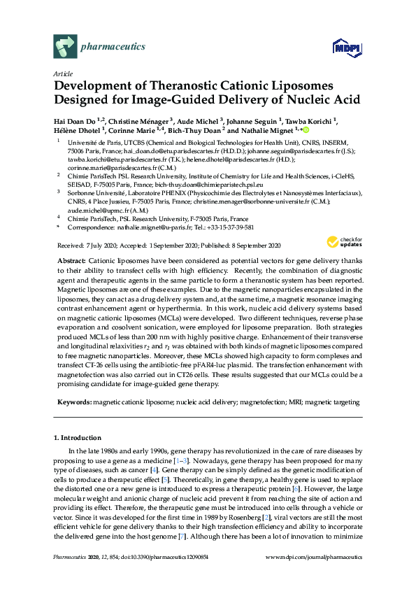 (PDF) Development of Theranostic Cationic Liposomes Designed for Image ...