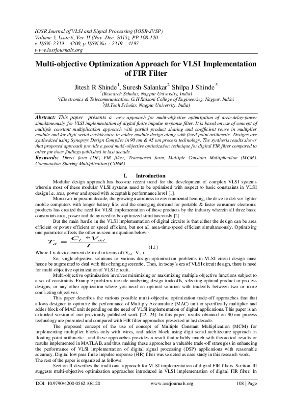(PDF) Multi-objective Optimization Approach for VLSI Implementation of ...