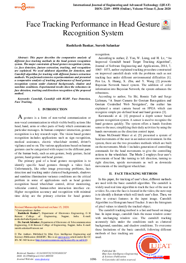 (PDF) Face Tracking Performance in Head Gesture Recognition System