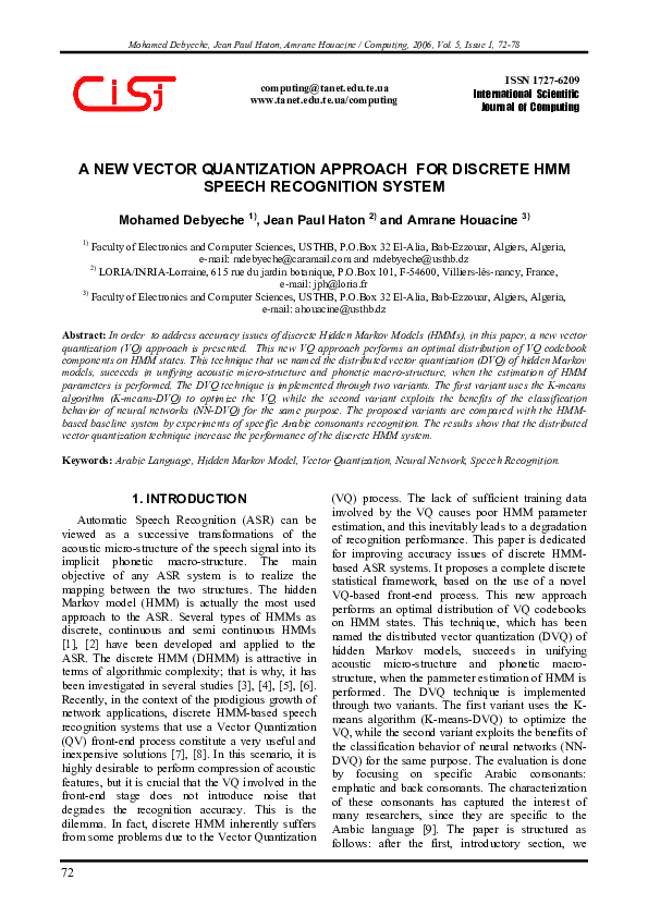 (PDF) A New Vector Quantization Approach for Discrete HMM Speech ...