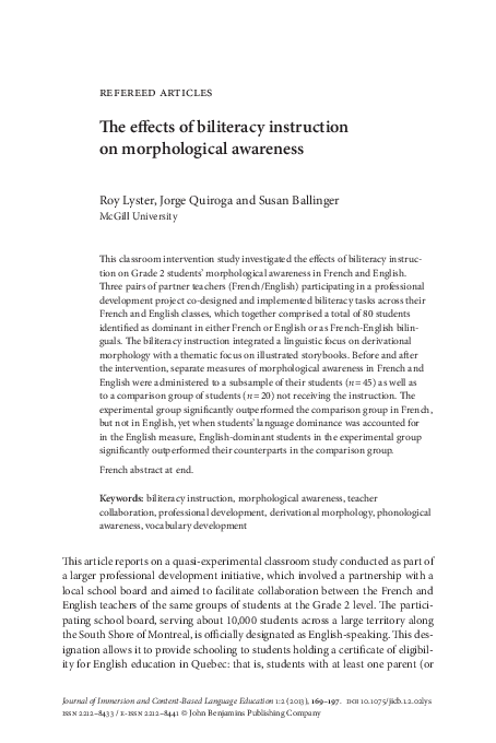 (PDF) The effects of biliteracy instruction on morphological awareness