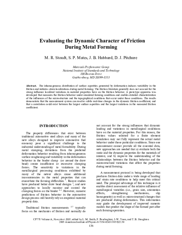 (PDF) Evaluating the Dynamic Character of Friction During Metal Forming