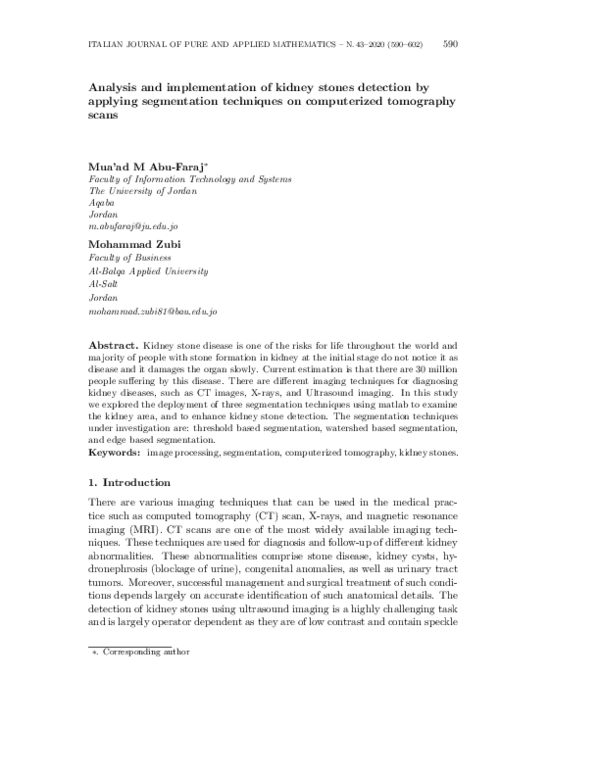 (PDF) Analysis and implementation of kidney stones detection by ...