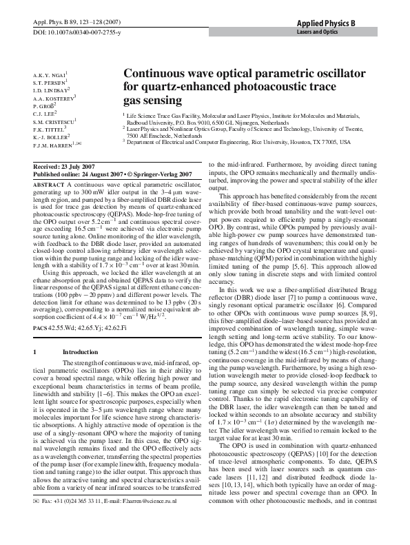 (PDF) Continuous wave optical parametric oscillator for quartz-enhanced ...