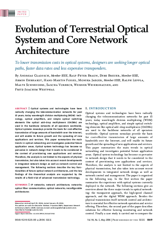(PDF) Evolution of Terrestrial Optical System and Core Network Architecture