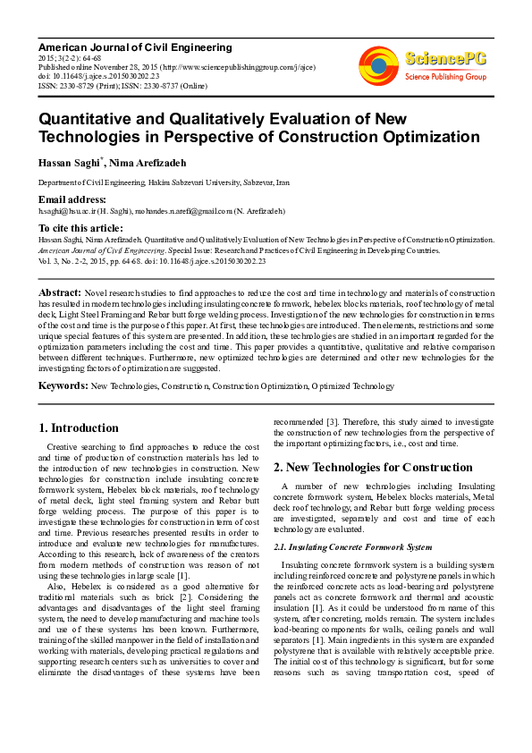(PDF) Quantitative and Qualitatively Evaluation of New Technologies in ...