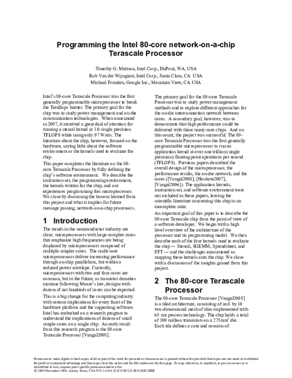 (PDF) Programming the Intel 80-core network-on-a-chip Terascale Processor