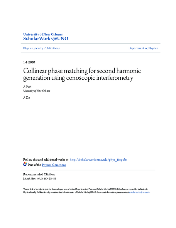 (PDF) Collinear phase matching for second harmonic generation using ...