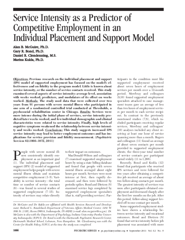 (PDF) Service Intensity as a Predictor of Competitive Employment in an ...
