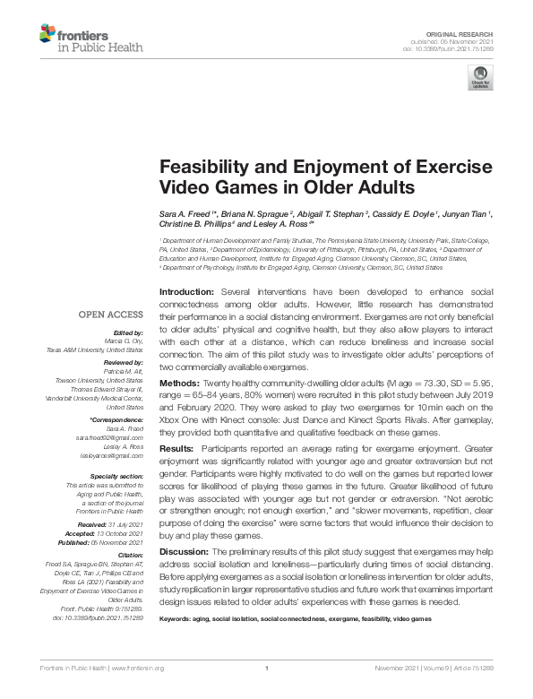(PDF) Feasibility and Enjoyment of Exercise Video Games in Older Adults